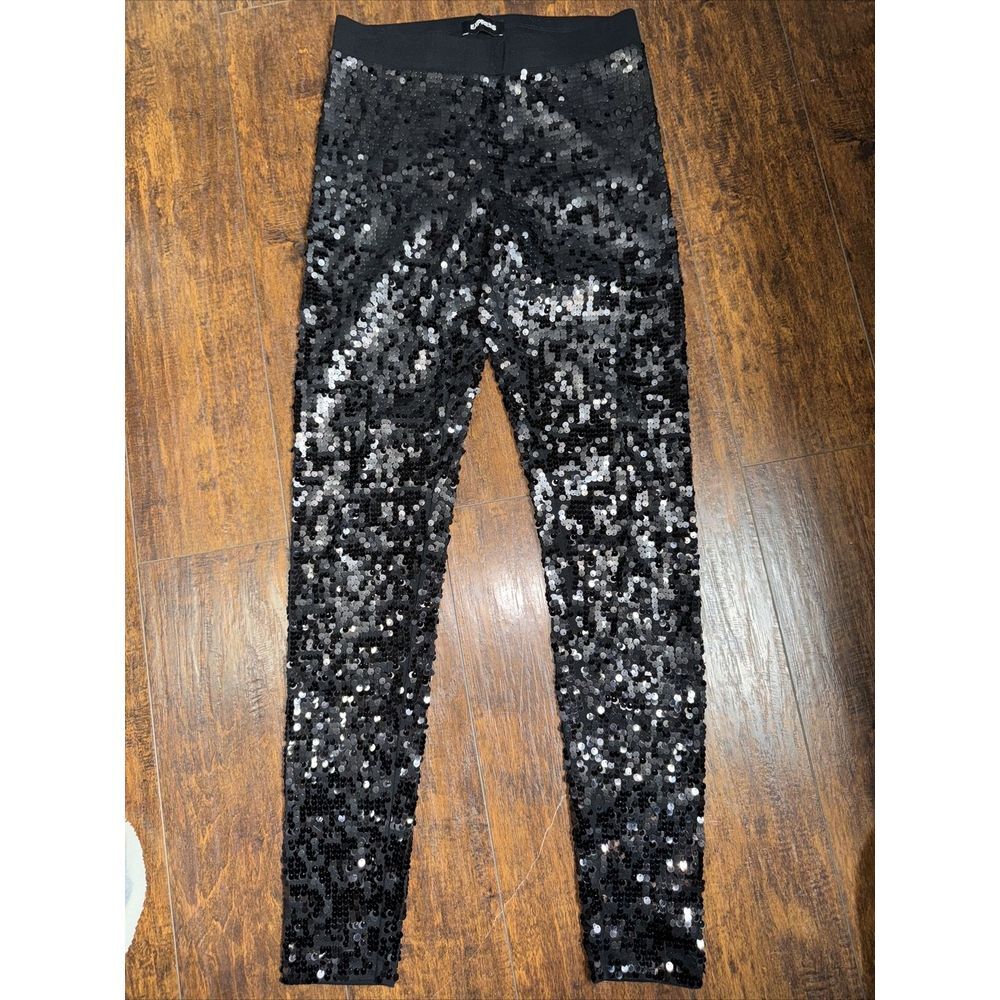Express Black High Rise Sequin Leggings Size XS  /TPFancy Clubwear Stretch Cute!